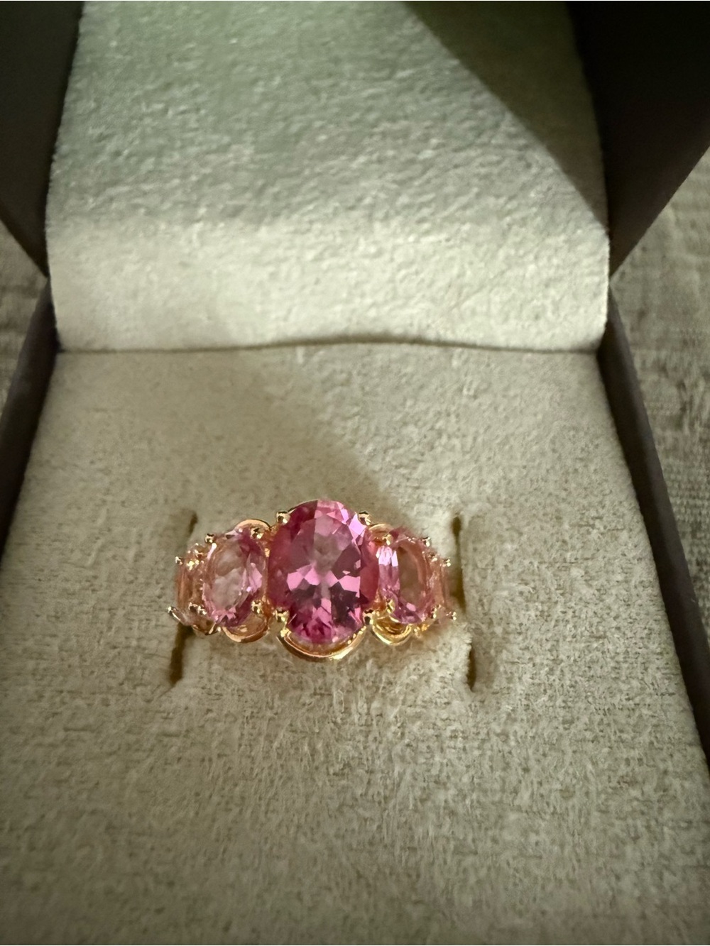 4.58 ct. t.w. Pink Topaz 5- Stone Ring in 18kt Gold over Sterling Silver
